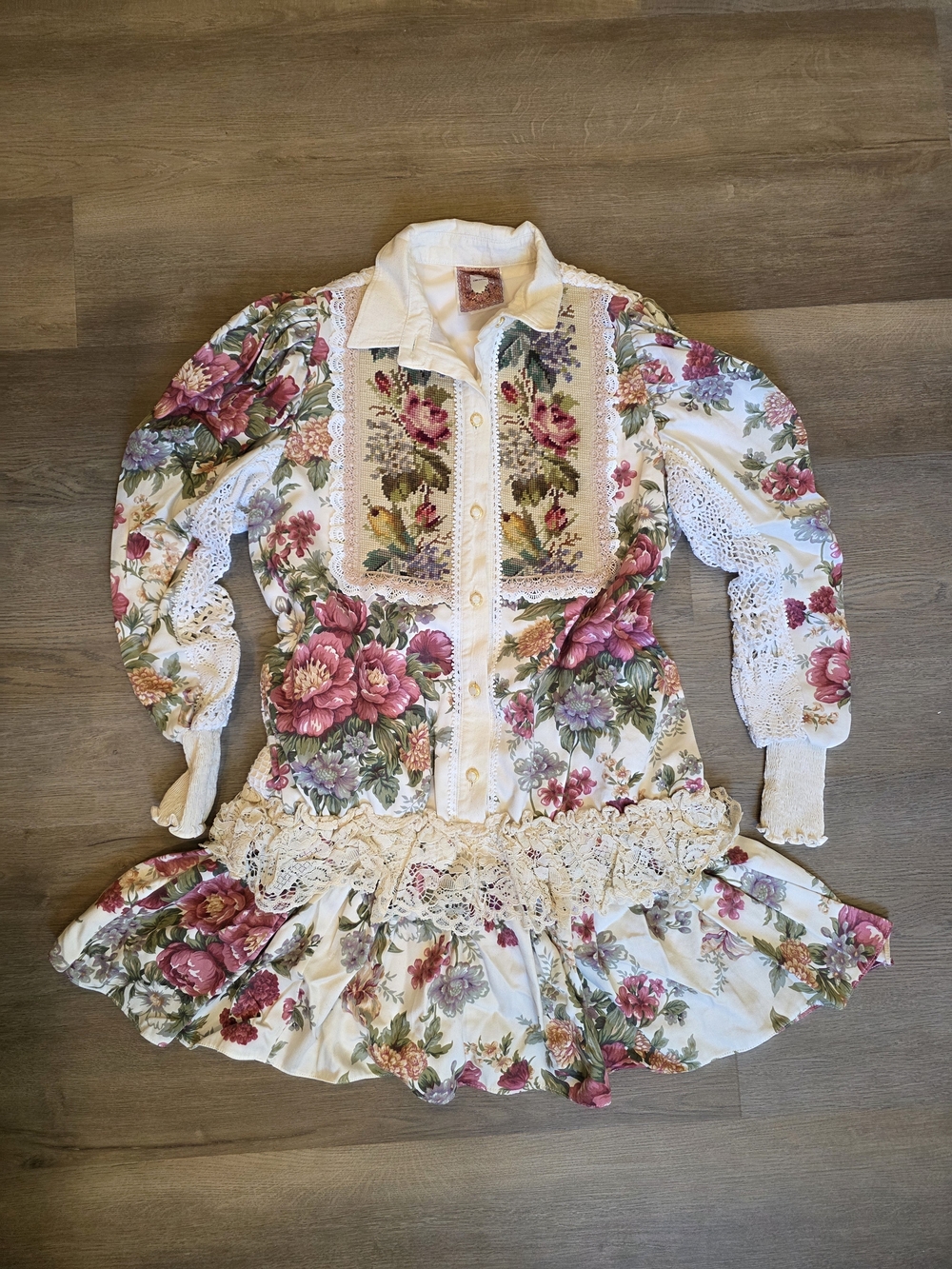 Remake Vintage Floral Lace Trim Prairie Dress